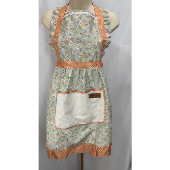 GWP Vintage-Inspired Green Daisy Print Apron with Polka Dot Accents - Picture 1 of 12
